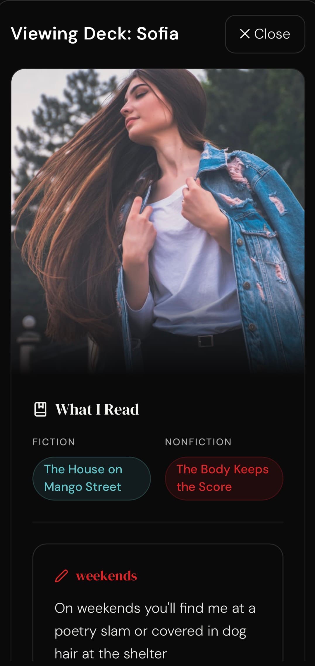 Love On Deck app showing Sofia's deck